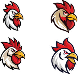 angry rooster head mascot logo white background .