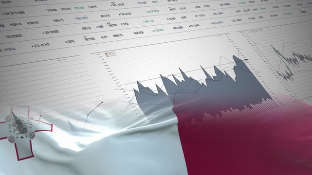 Malta flag - Waving flag on report analytics data statement