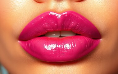 Obraz premium Close-Up of Glossy Pink Lips