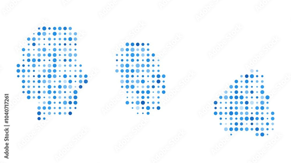Poster gili islands dotted digital map. map of gili islands with pulsating colored circles. shape of the is