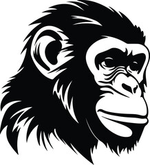 Fototapeta premium Black silhouette of monkey head
