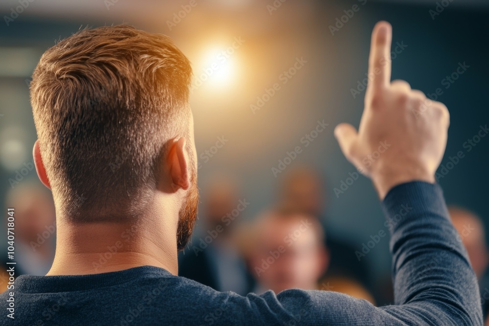Poster a man with a beard is pointing at something