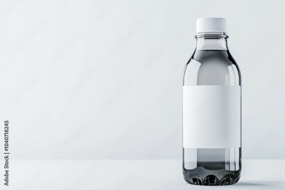 Canvas Prints A bottle of water with a white label sits on a table