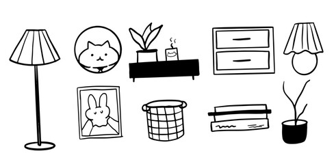 Living Room Object Set Illustration | Minimalist Doodle Vector for Home and Interior Designs