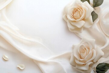 Elegant white roses on soft satin fabric with delicate petals arranged for a serene display perfect for special occasions and celebrations