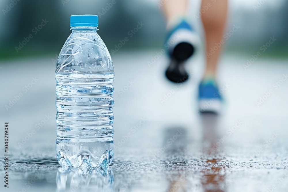 Canvas Prints A bottle of water is on the ground next to a person running