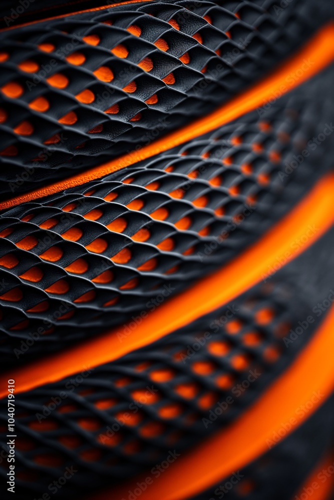 Poster textured black and orange abstract design showcasing interwoven patterns in a dynamic arrangement