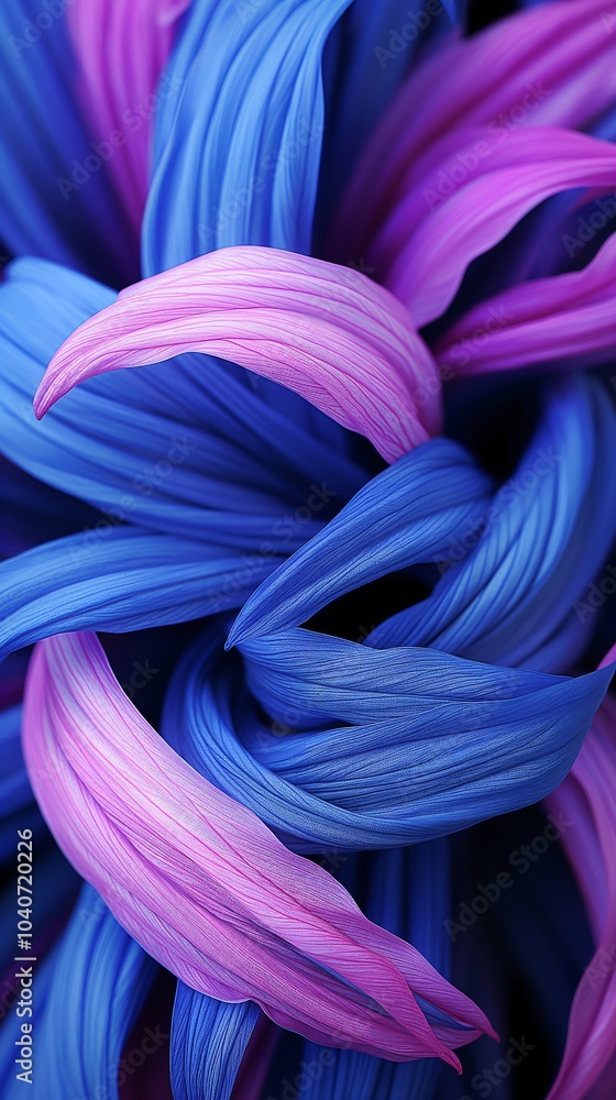 Poster vibrant blue and pink swirling strands create an artistic display of color and texture in a close-up