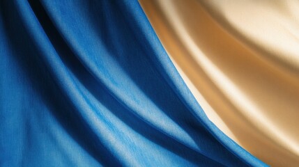 Flowing blue and yellow fabric creates a dynamic and harmonious visual effect, AI