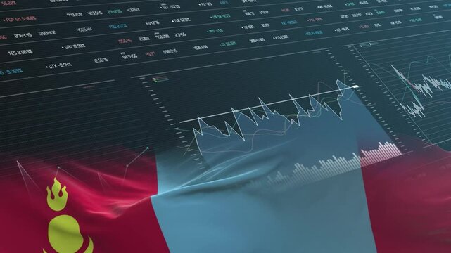 Mongolia flag - Waving flag on report analytics data statement