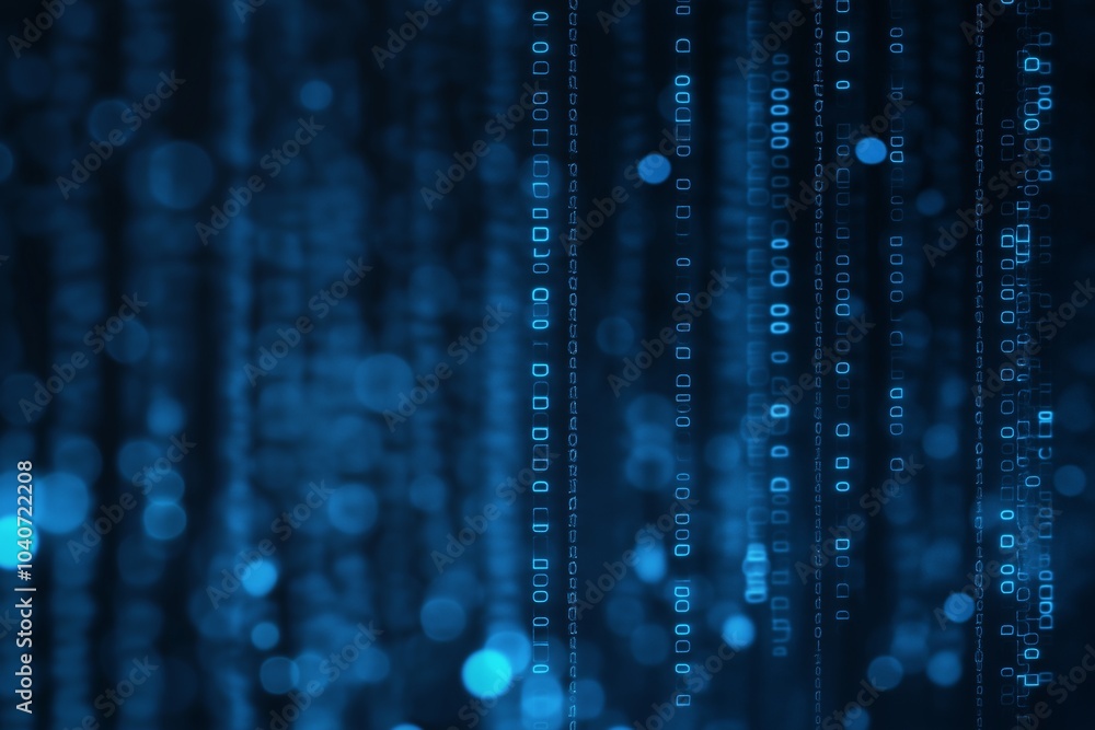 Poster abstract digital binary data streaming in blue tones, representing information flow in technology en
