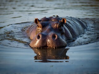 Fototapeta premium Close up of Hippopotamus Head in Water