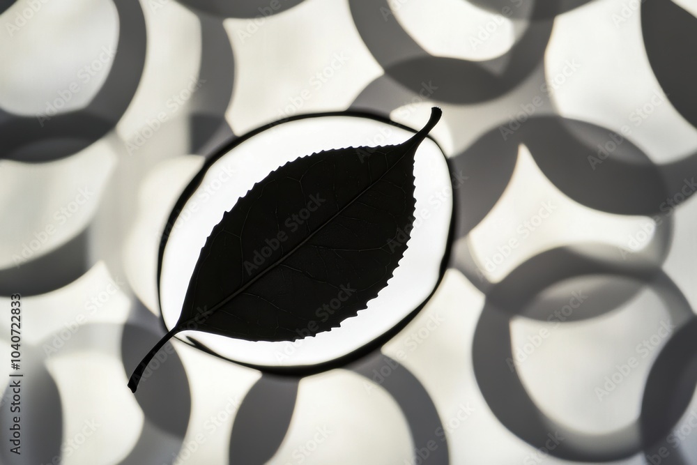 Poster a delicate tea leaf casts a striking silhouette against a softly lit, patterned backdrop, creating a