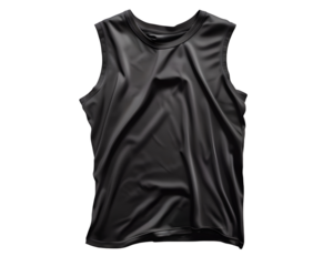 A sleek black sleeveless shirt on a white background, perfect for activewear or casual outings.