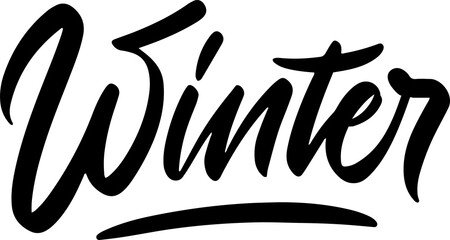 Winter Modern Sign Lettering. Seasonal Banner. Brushpen Black script. Calligraphy Hand written label.