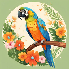 Obraz premium illustration of a macaw on a branch