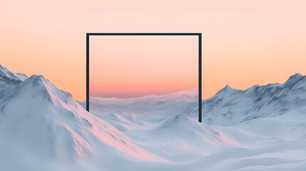 Abstract symmetrical wallpaper of snowy mountains and sunset