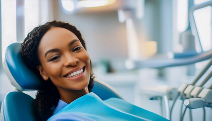 Smiling African-American patient in a dentist's chair