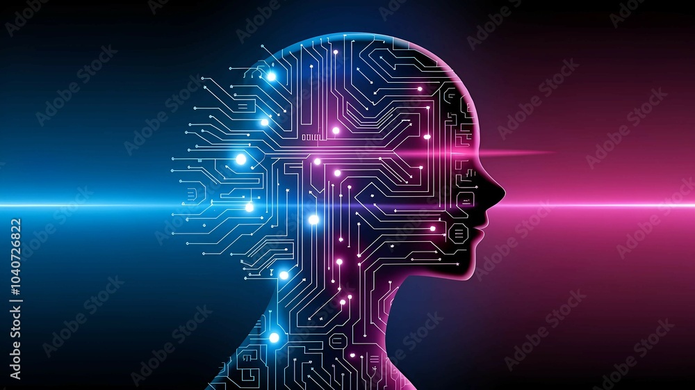 Poster profile of human head with glowing neural connections and vibrant colors representing artificial int