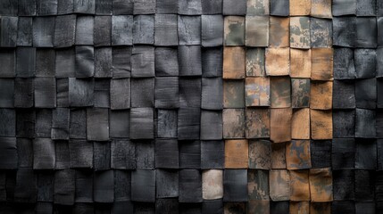 Abstract geometric pattern of black and brown tiles.