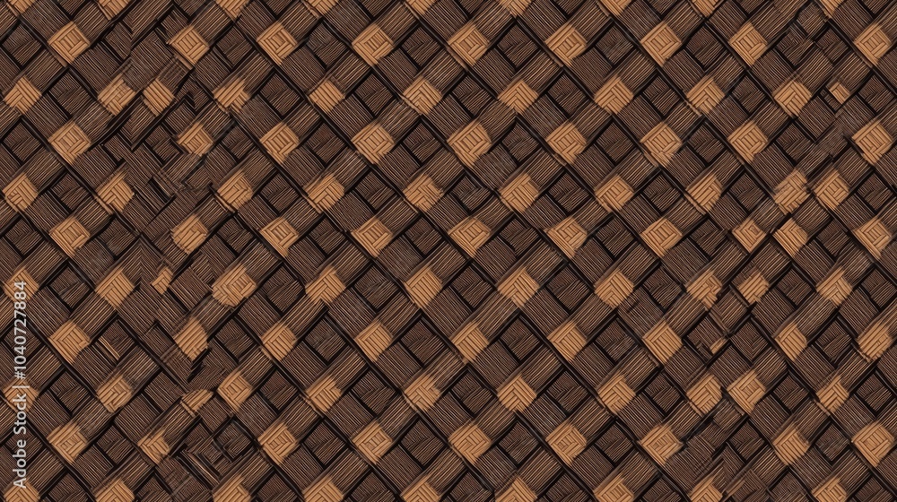 Poster abstract geometric pattern of brown and light brown squares, creating a checkered effect, with a sli