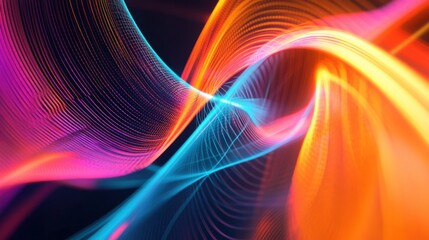 A dynamic interplay of swirling, neon-colored lines and geometric patterns, vibrant and futuristic