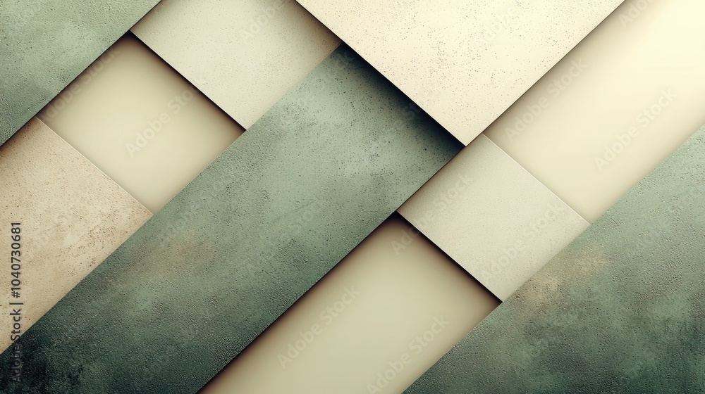 Poster abstract geometric pattern with textured, overlapping green and beige squares.