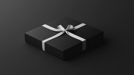 black gift box with silver ribbon