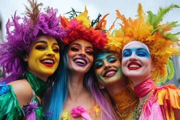 Obraz premium Joyful LGBT Halloween celebration featuring colorful costumes and vibrant decorations during a festive parade in the fall season