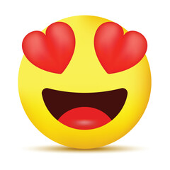 Flat feeling love emotion symbol collection. Smiley face with heart eyes icon. Vector Illustration.