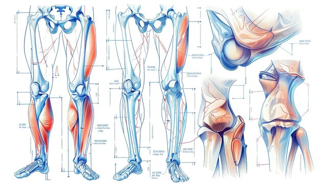 Anatomical Illustration of Human Leg Muscles and Bones