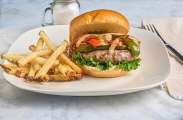 sweet italian sausage burger  served with fries