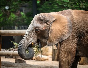 an elephant is eating at the zoo