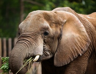 Naklejka premium an elephant is eating at the zoo