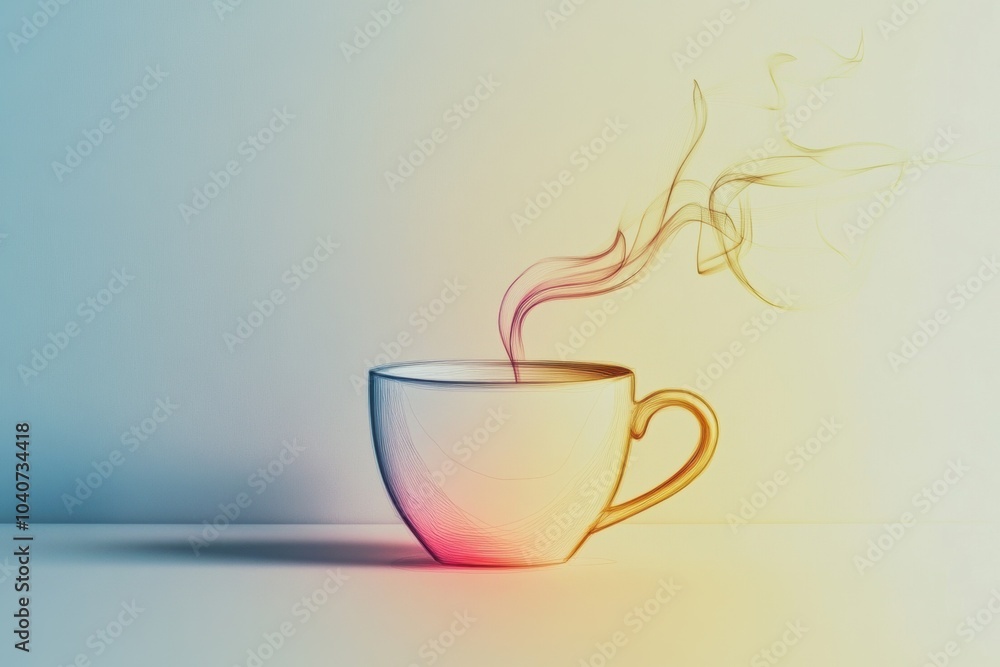 Leinwandbilder This artwork features a minimalist continuous line drawing of a tea cup, complemented by steam rising gently, creating a calming effect. Generative AI
