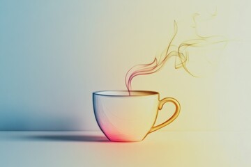 This artwork features a minimalist continuous line drawing of a tea cup, complemented by steam rising gently, creating a calming effect. Generative AI