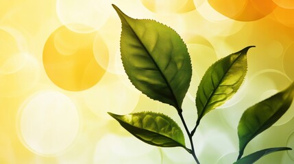 Fototapeta premium A distinctive silhouette of a tea leaf stands out against a warm, blurred background, highlighting its natural beauty and shape. Generative AI