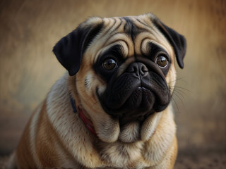 Obraz premium Illustration of a beautiful beige colored loving and cute pug dog