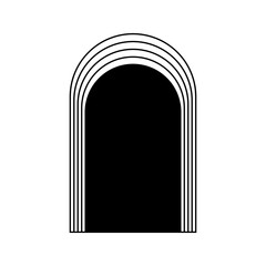 Concentric arch frame in trendy y2k, art deco or bohemian style. Geometric archway shape isolated on white background. Portal, door, gate or window arc silhouette. Vector graphic illustration.