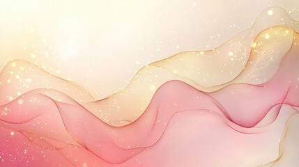 Fototapeta premium Abstract pink and gold waves with glitter on a light background.