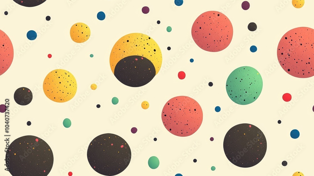 Poster abstract seamless pattern with colorful circles and dots on a light background.