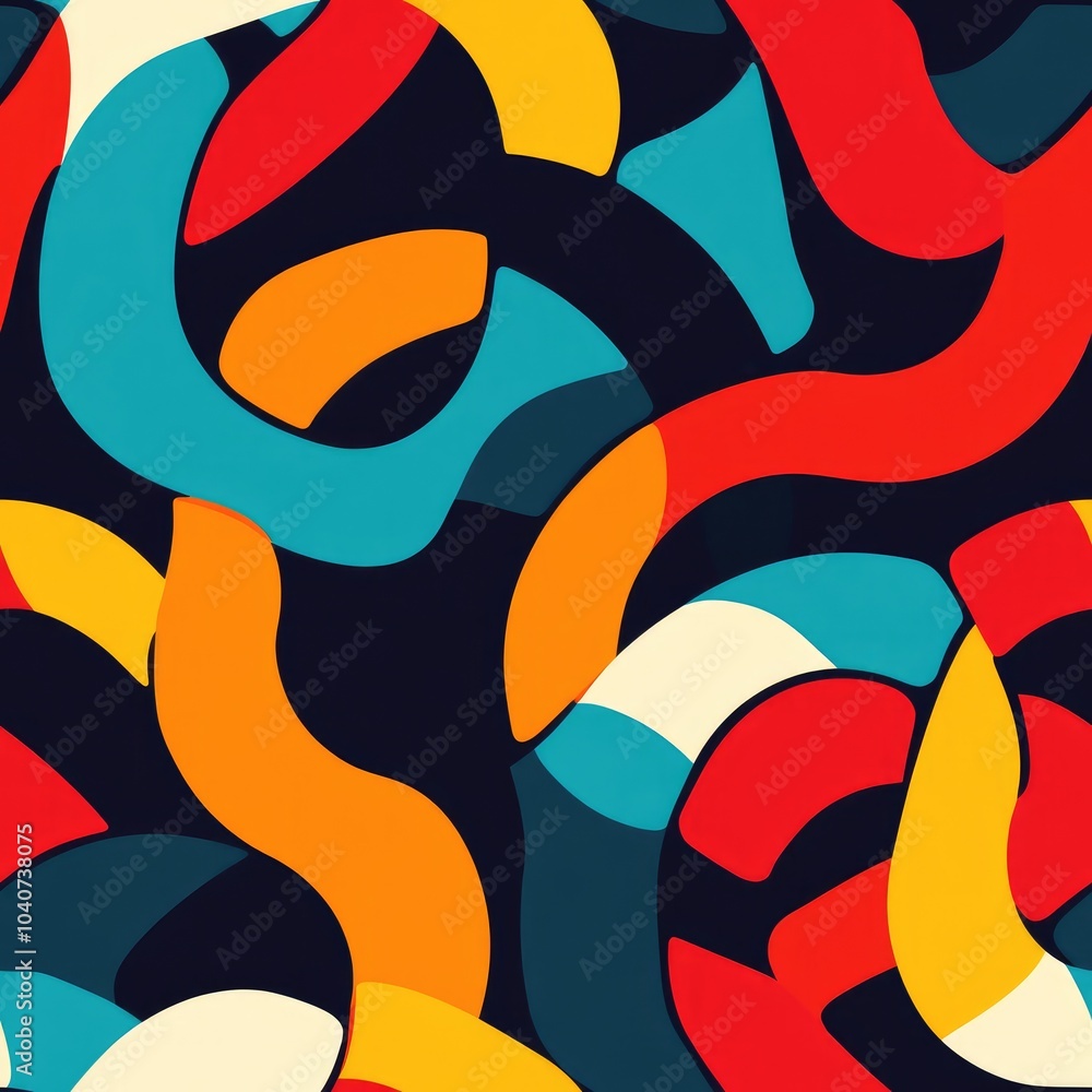 Poster abstract seamless pattern with colorful wavy lines on a dark background.