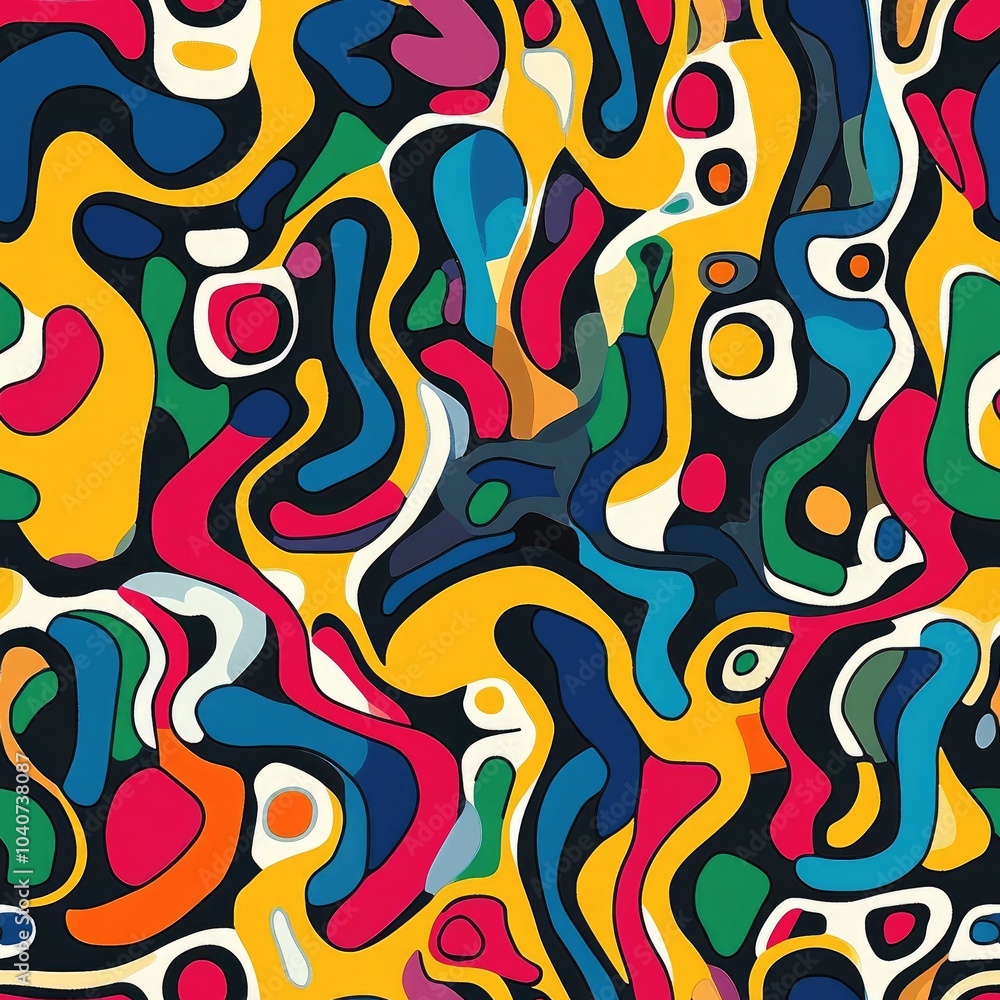 Poster abstract seamless pattern with colorful wavy lines and shapes.