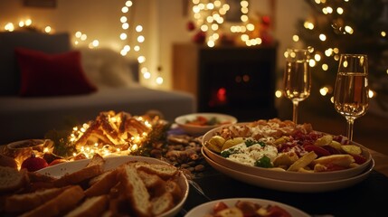 Fototapeta premium christmas holiday sofa decorated with various meals