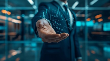 A businessman offers digital connections in a modern office during the day