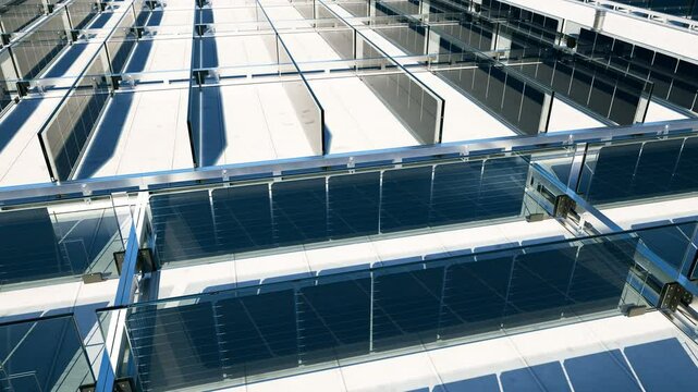 Bifacial solar panels showcased on clean bright surface for energy efficiency