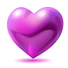 Large beautiful purple heart with glares and soft shadow, isolated on white background