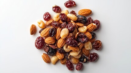 Obraz premium A well-balanced composition of wholesome granola, perfect textures and shadows, captured on a white background, ideal for product marketing