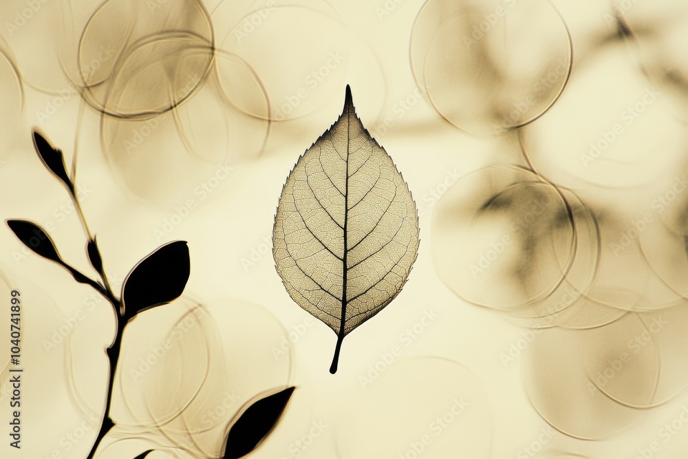 Poster a graceful silhouette of a tea leaf stands out against a soft, blurred background, creating an ether