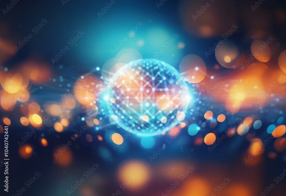Poster a luminous blue sphere with connecting lines and dots in the center